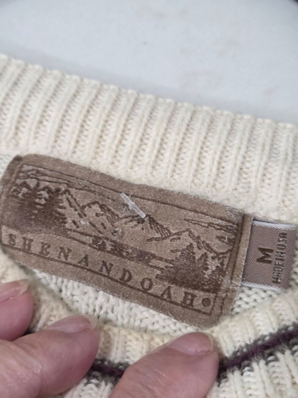 VTG Shenandoah Golf Sweater Mens Sz M Ivory Textured 3D Knit Embroidered 90s - Picture 7 of 11